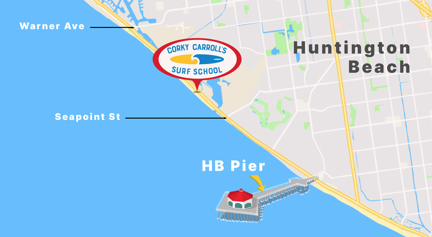 Map showing location of Bolsa Chica boogie board camp